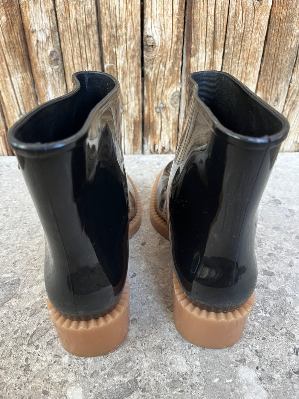 Melissa Rain Drop Black Gloss Rain Boots Waterproof Lug Sole Coturno Platform - Picture 11 of 15
